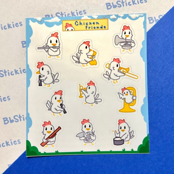 Chicken Instruments Sticker Sheet | Instrument Sticker Sheet | Band Sticker Sheet | Music Sticker Sheet | Chicken Sticker Sheet