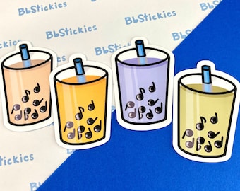 Music Boba Laminated Stickers | Milk Tea Sticker | Thai Tea Sticker | Taro Milk Tea Sticker | Matcha Milk Tea Sticker
