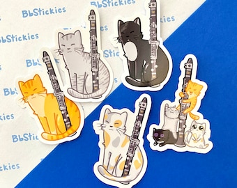 Clarinet Cat Laminated Sticker | Cat Sticker | Clarinet Sticker