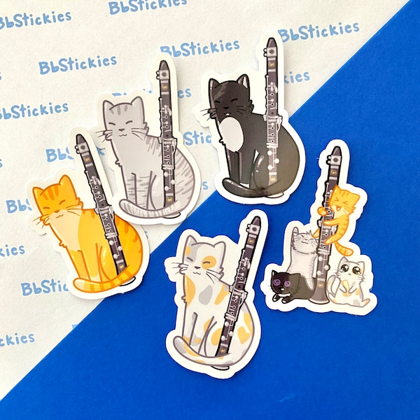 Clarinet Cat Laminated Sticker | Cat Sticker | Clarinet Sticker
