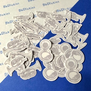 Marching Band Instruments Mini Laminated Stickers | Marching Band Stickers | Brass Stickers | DCI Stickers | Drum Corps Stickers