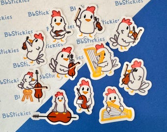 Chicken Laminated Stickers | Chicken Instrument Stickers | Chicken Orchestra Stickers | Orchestra Stickers | 11 Stickers