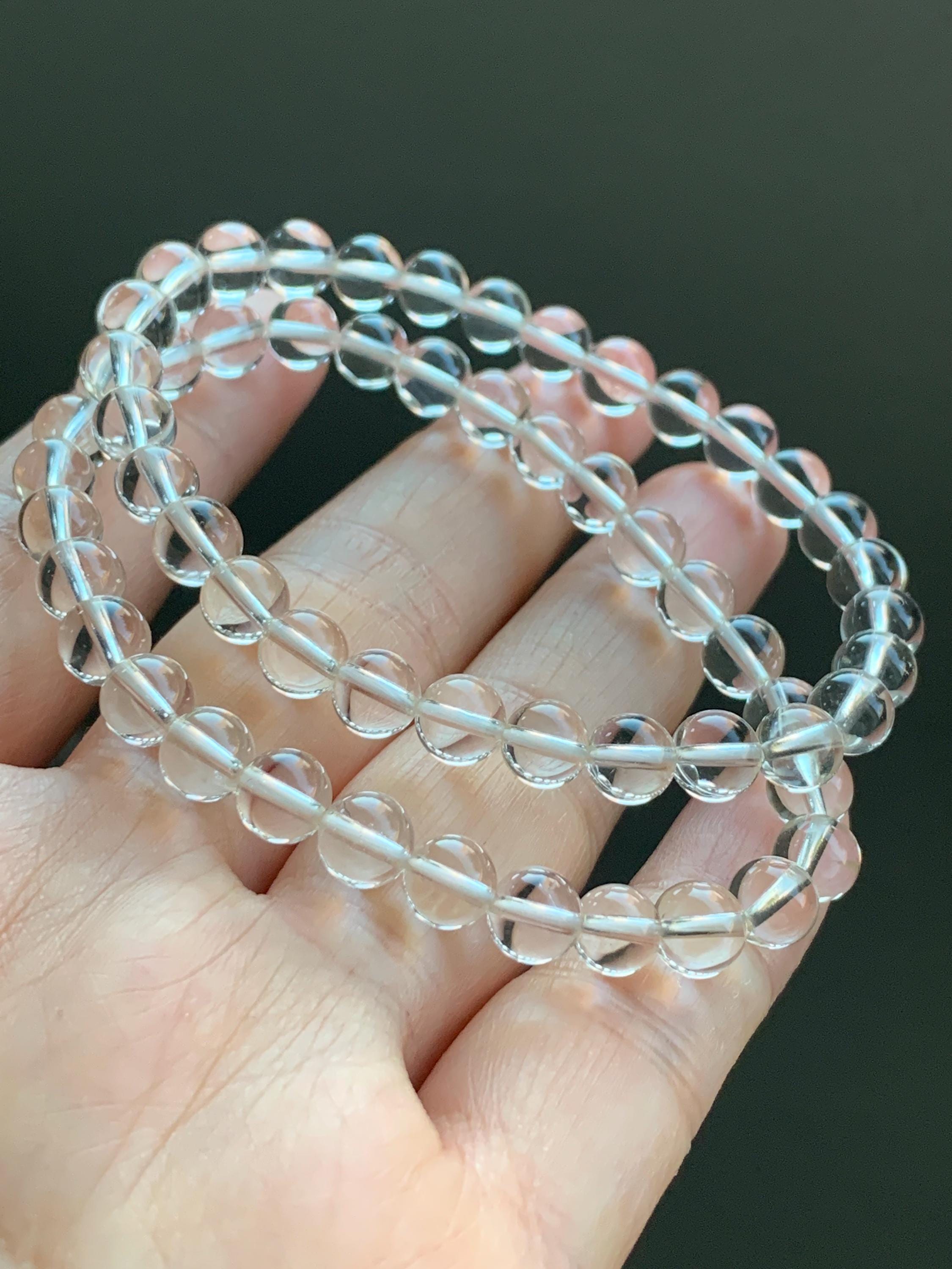 天然氷透明白水晶 ラウンドビーズ ビーズブレスレット 伸縮性あり 6 mm