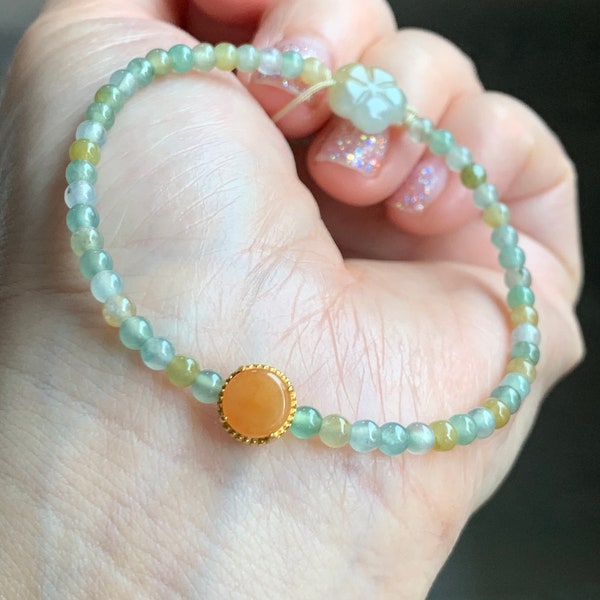 Petite Natural Burmese Icy Highly Translucent Multicolored Jadeite Beads Sterling Silver Charm Beaded Bracelet 7” 5g 天然缅甸冰多宝翡翠小珠潘多拉珠手串