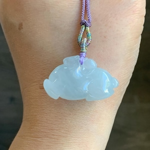 Certified Natural Grade A Icy Translucent Gelatinous White Jadeite Carved Tang Horse Pendant Rope Necklace 24&quot; 10.7g 天然冰胶白冰翡翠唐马吊坠挂件 6920