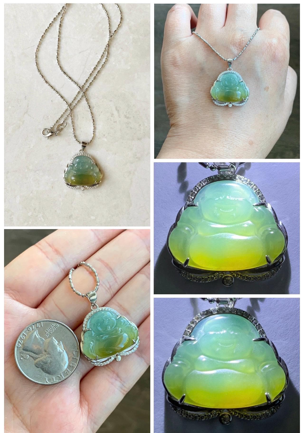 天然グレード A グアテマラ氷半透明ブルーまたは二色の翡翠翡翠仏