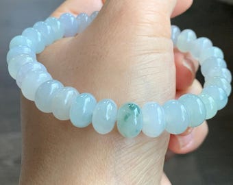 Pulseira grande natural premium altamente translúcida com contas de tambor de jadeíte multicoloridas e geladas de 7,5&quot;