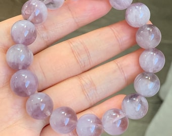 認定天然希少ウサギ毛ルチル薄紫水晶大珠ビーズブレスレット 12mm 42g