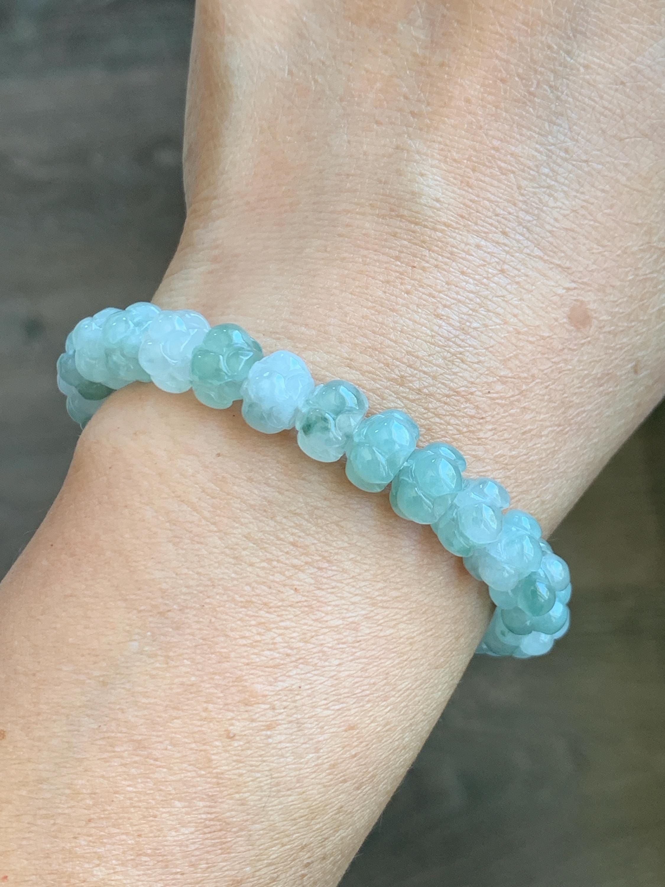 Bracciale In Giada Naturale Con Fiore Di Pesca, Perline Da 14 Mm, Benefico Per La Salute Delle Donne - copertina