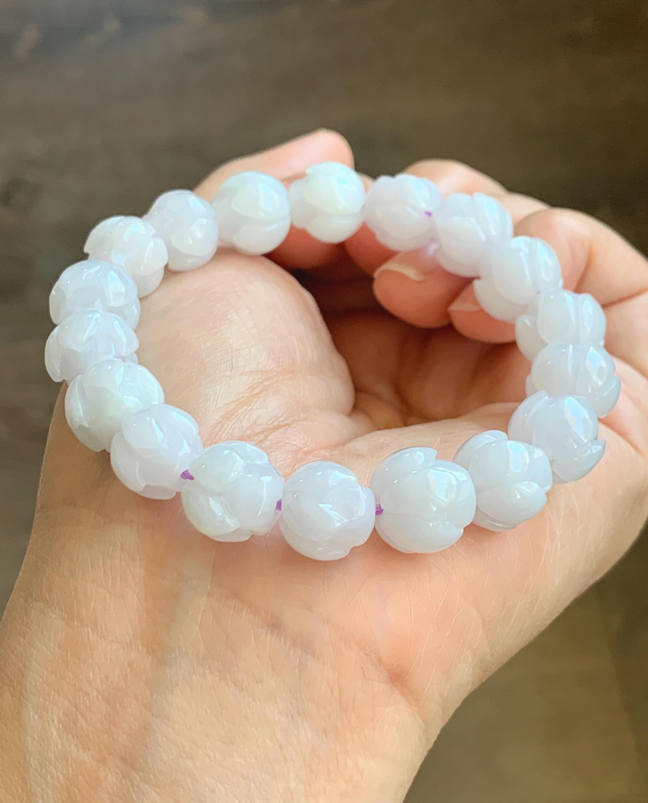 Natural Grade A Icy Translucent White Jadeite W/ Pastel Purple