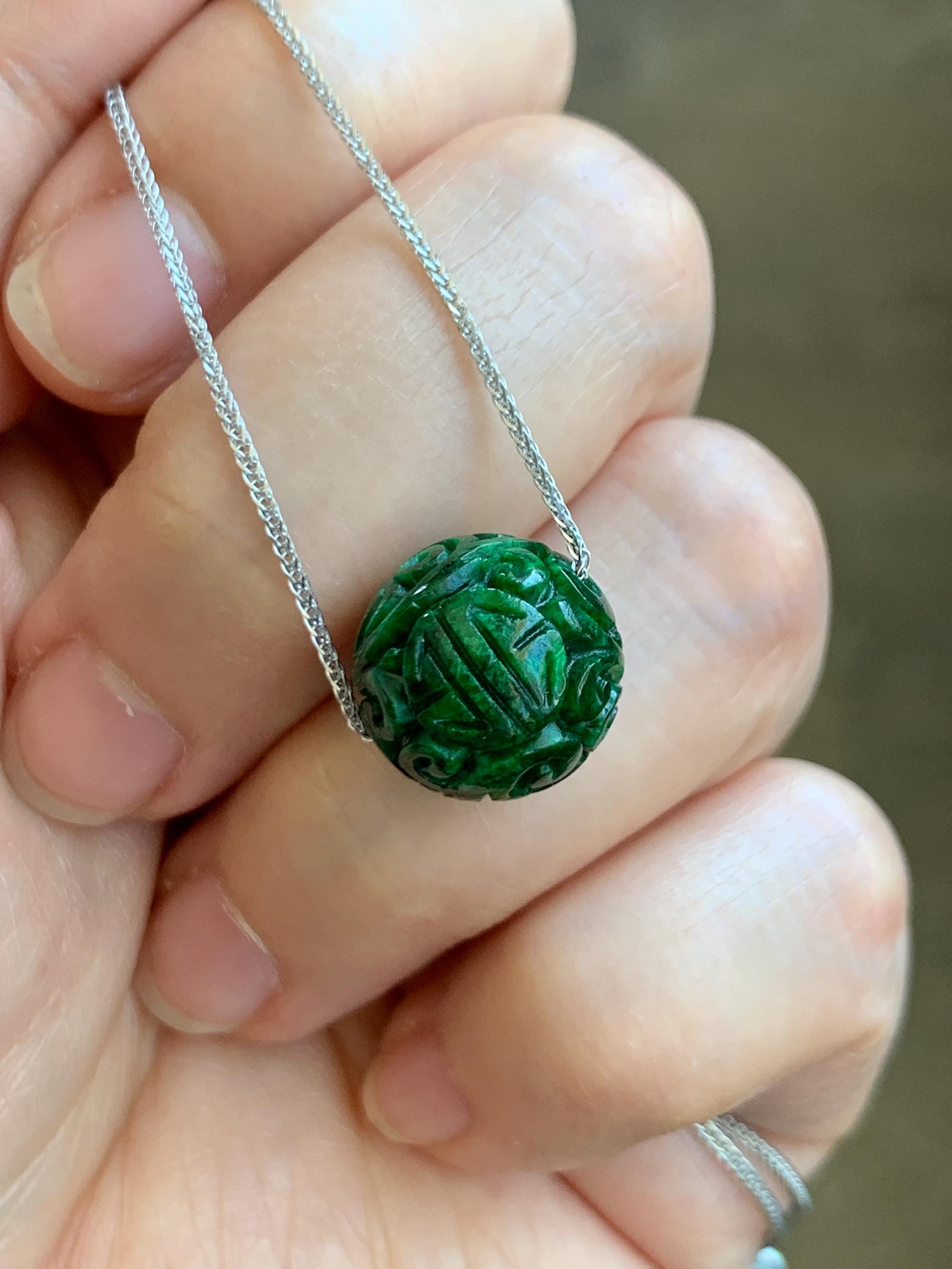 Certified Natural Grade A Icy Green Jade Jadeite Engraved Bead