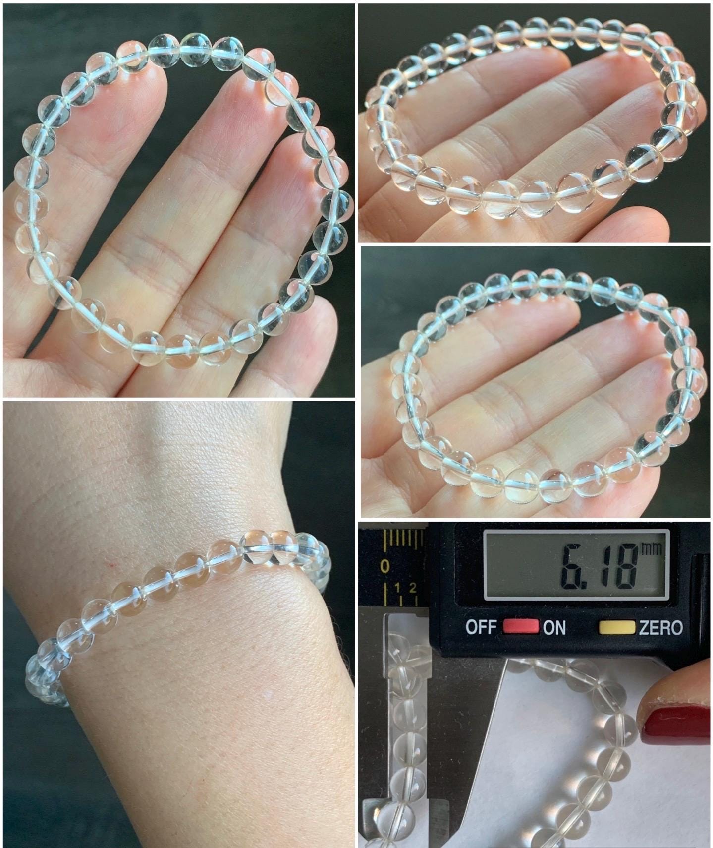 天然氷透明白水晶 ラウンドビーズ ビーズブレスレット 伸縮性あり 6 mm