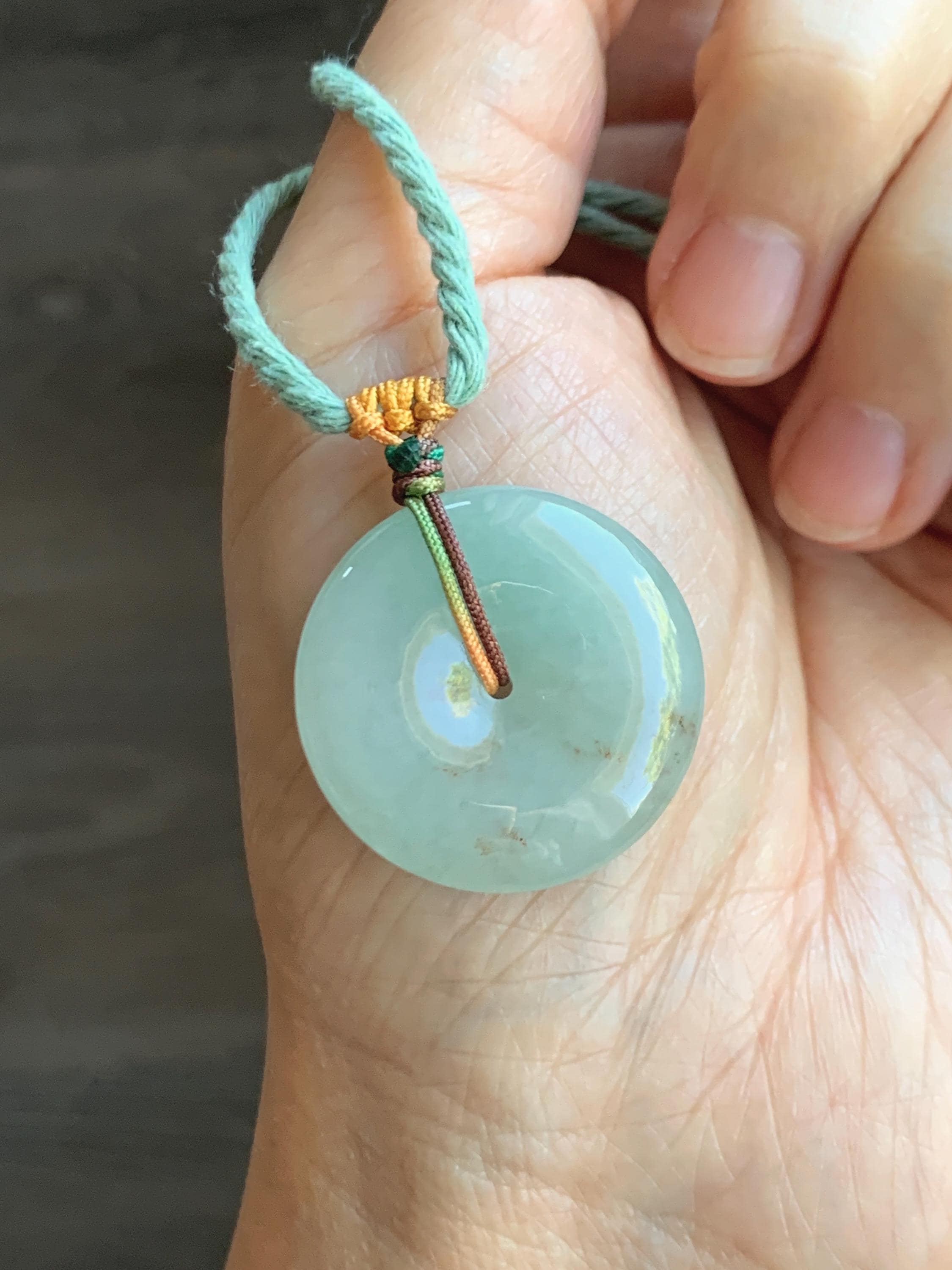 Natural Grade A Icy Translucent Pastel Green Golden Marbled Jade