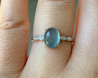 Certified Natural Guatemalan Premium Highly Translucent Blue Jadeite Ring with genuine Diamonds 18K White Gold Sz 7 天然危地马拉正高冰蓝水翡翠钻石镶嵌戒指