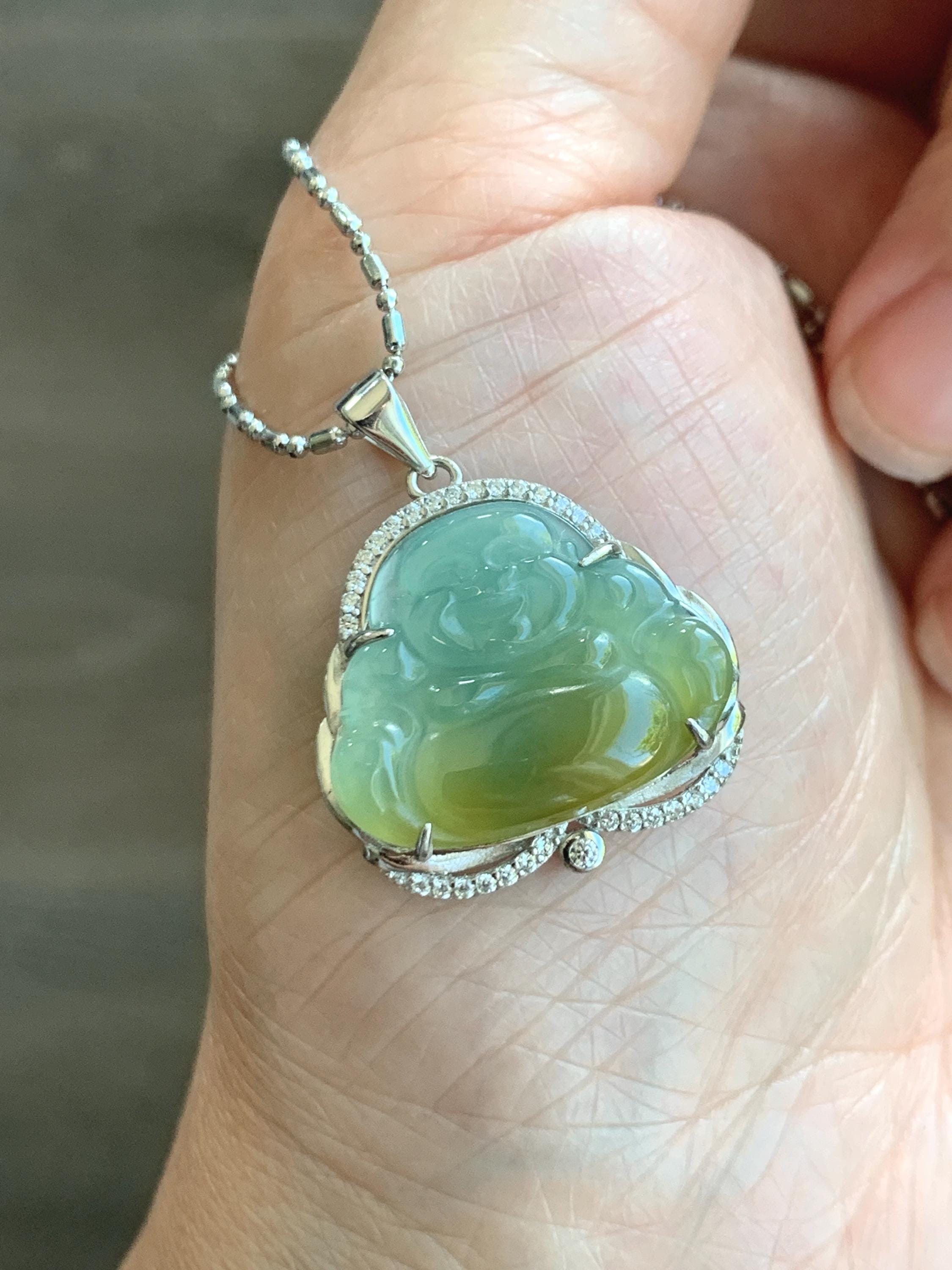 天然グレード A グアテマラ氷半透明ブルーまたは二色の翡翠翡翠仏