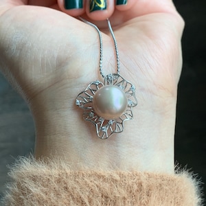 Large Natural Genuine Freshwater Peachy Pink Pearl Pendant S925 Silver Size 12.5mm 天然淡水桃粉色珍珠银镶吊坠