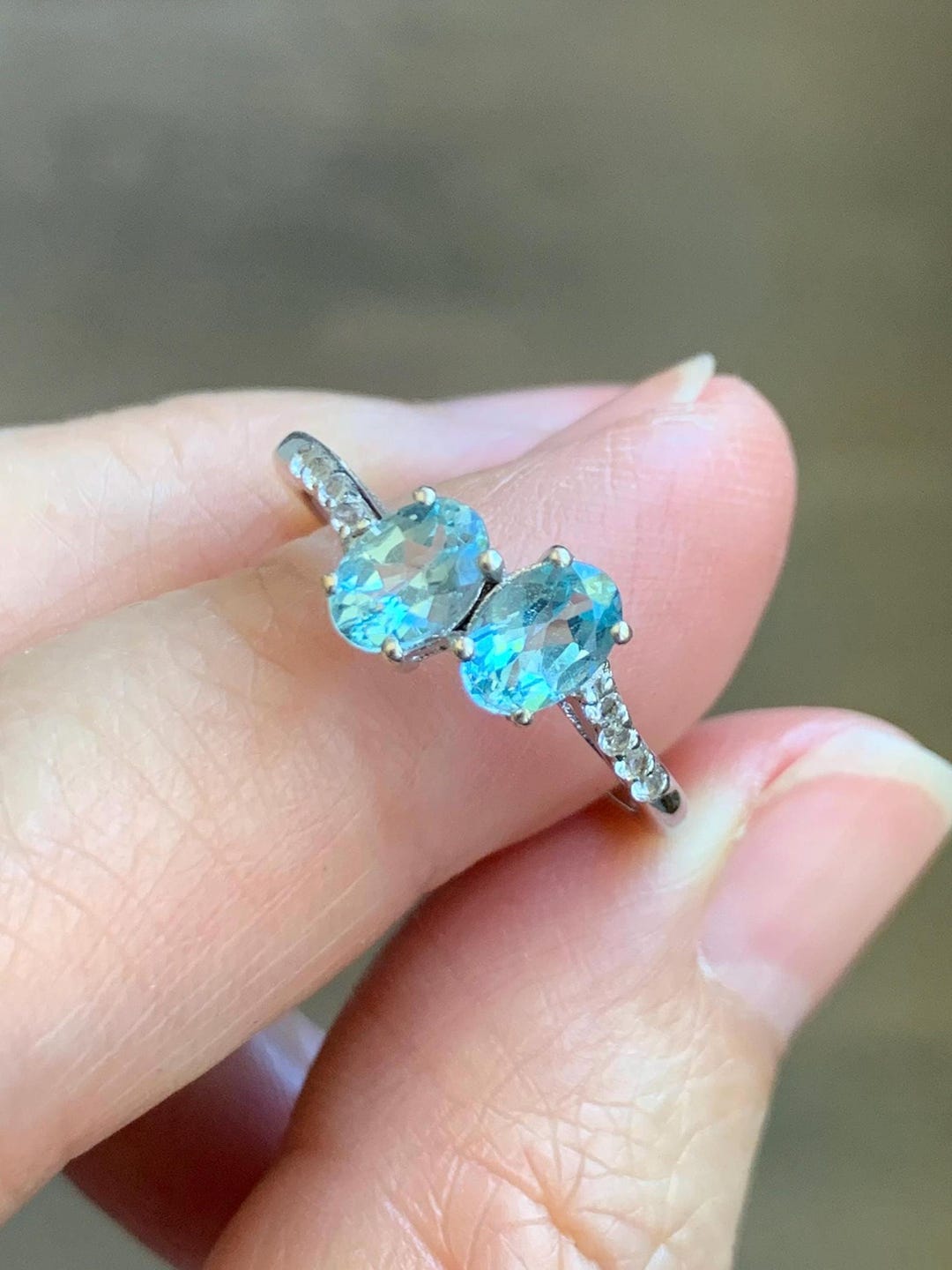 天然本物ブルーアパタイト ホワイトトパーズ バイパススタイルリング