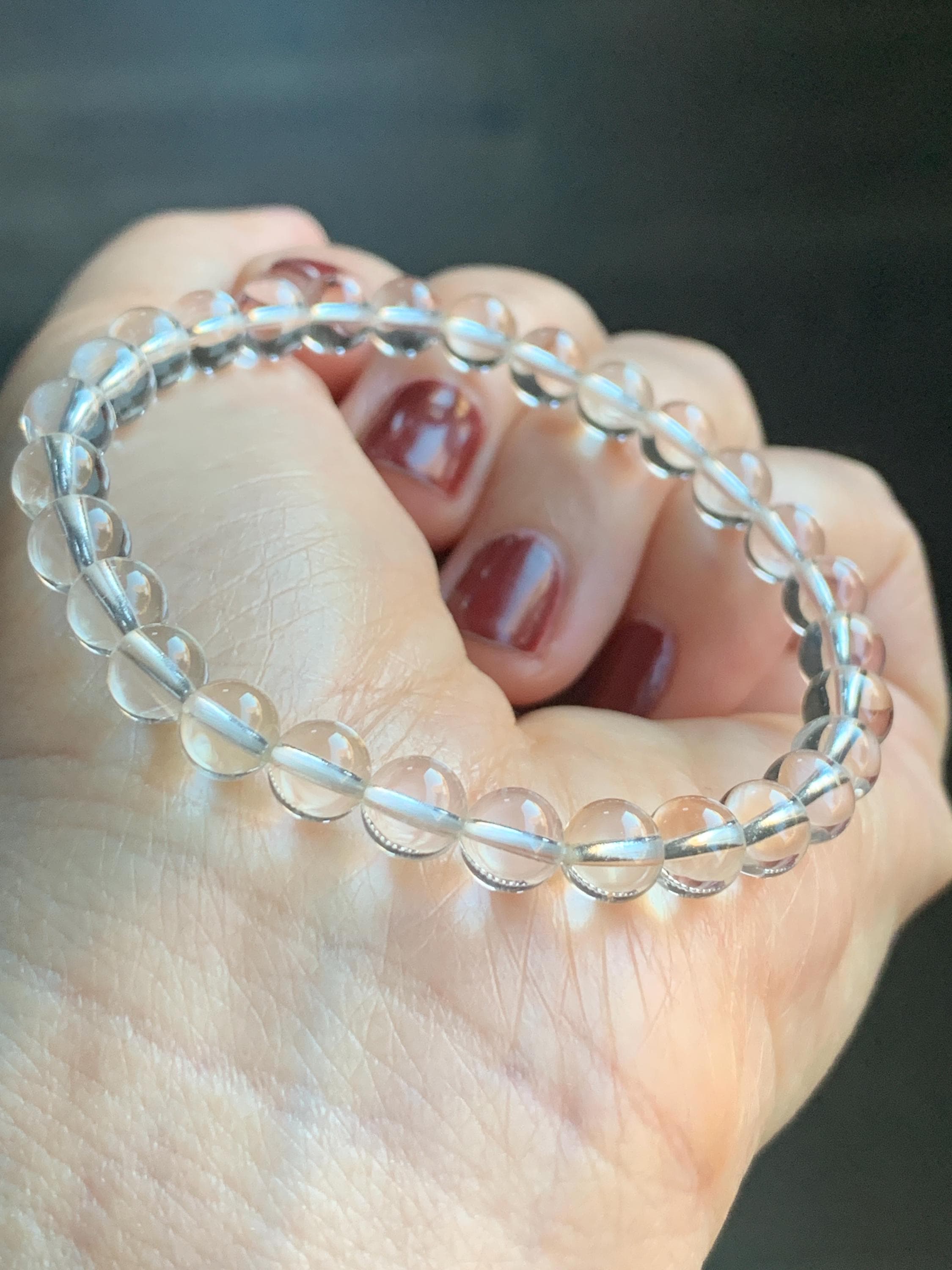 天然氷透明白水晶 ラウンドビーズ ビーズブレスレット 伸縮性あり 6 mm