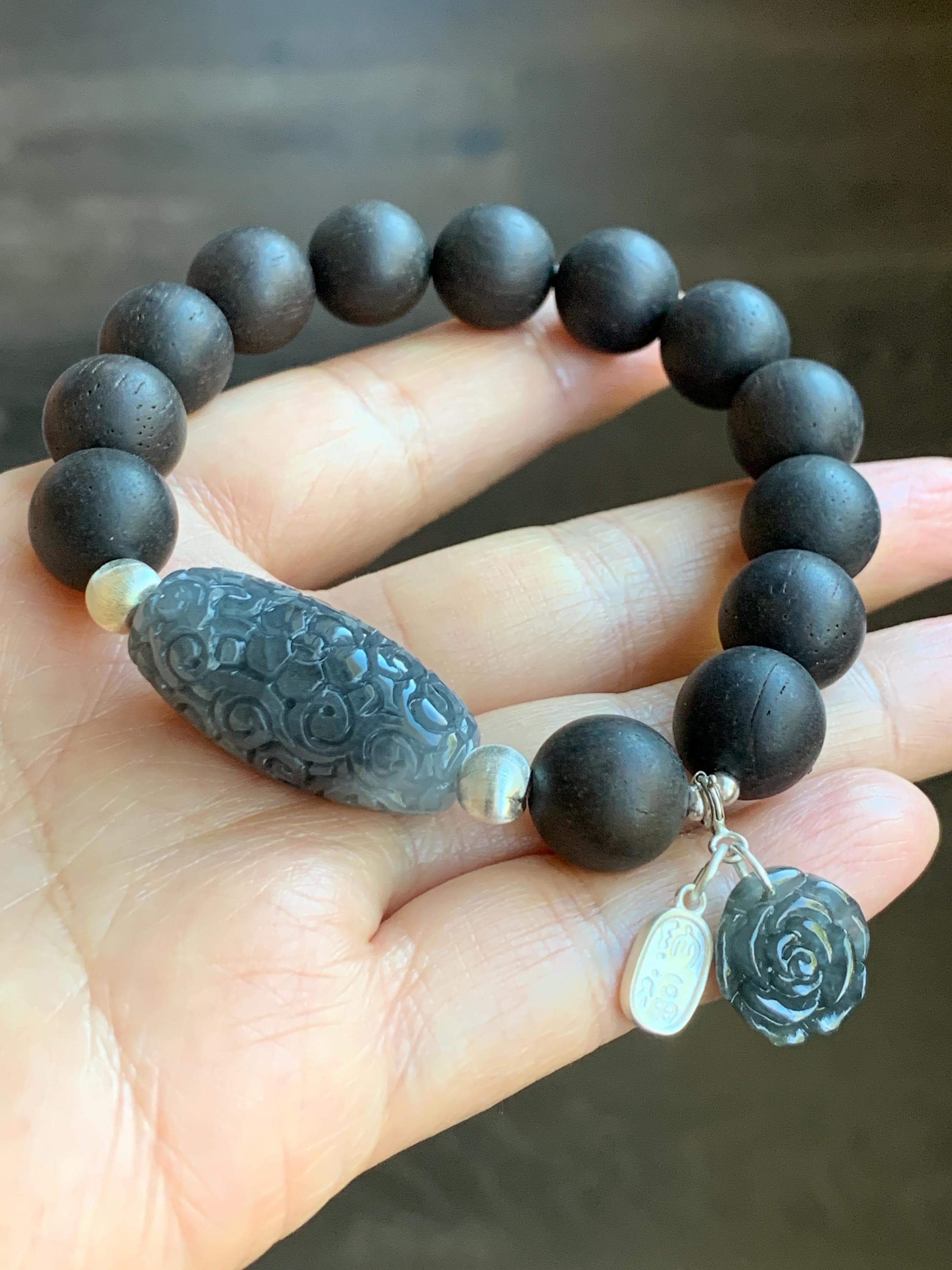 Natural Grade A Icy Translucent Wuji Jadeite Engraved Dzi Bead