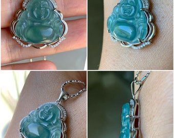 天然グレード A グアテマラ氷半透明ブルーまたは二色の翡翠翡翠仏