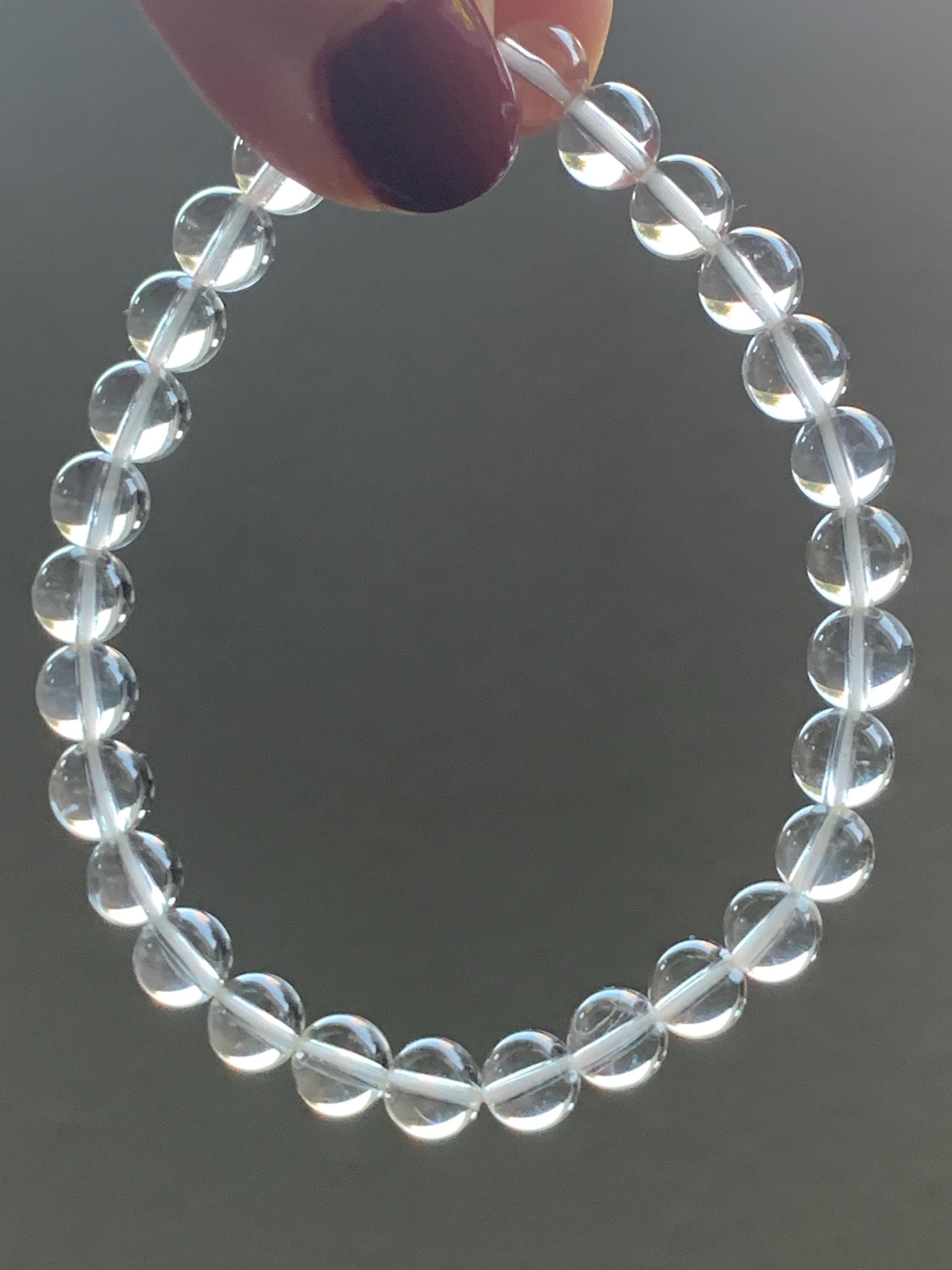 天然氷透明白水晶 ラウンドビーズ ビーズブレスレット 伸縮性あり 6 mm