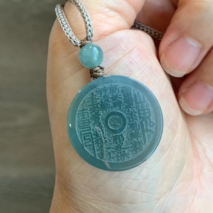 Natural Grade A Guatemalan Icy Translucent Blue Jade Jadeite Mountain Ghost The Elder Lord Coin Pendant Rope Necklace 天然冰危蓝莓紫翡翠山鬼老君钱币吊坠