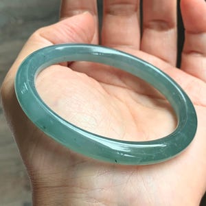 Certified Natural Grade A Guatemalan Icy Translucent Dusty Teal Green Jade Jadeite Bangle Bracelet 56.83mm 7” 32g 天然冰危蓝绿翡翠圆条手镯 211