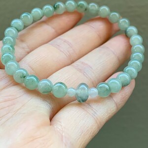 Natural Burmese Icy Translucent Gelatinous Green Marbled Jadeite Round Beads & Drum Bead Beaded Bracelet 7” 天然缅甸冰胶飘花翡翠圆珠鼓珠手串