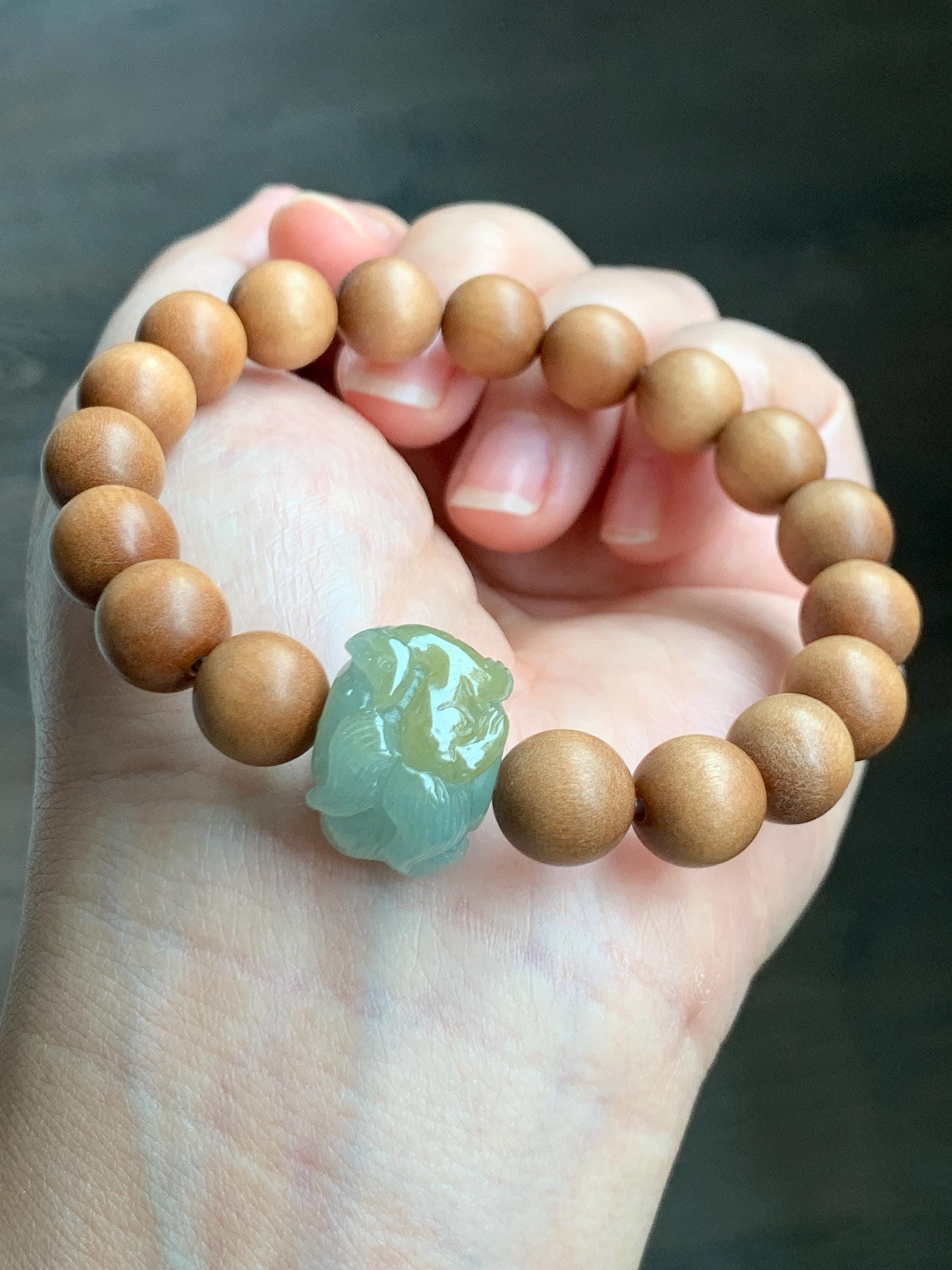 mens bracelet◆クリアにしながらブレない芯を◆水晶×翡翠×ギベオン Natural Grade A Icy Translucent Light Green Yellow Marbled Jadeite