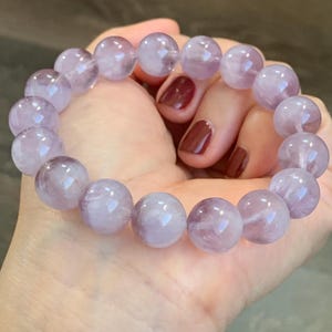 認定天然希少ウサギ毛ルチル薄紫水晶大珠ビーズブレスレット 12mm 42g