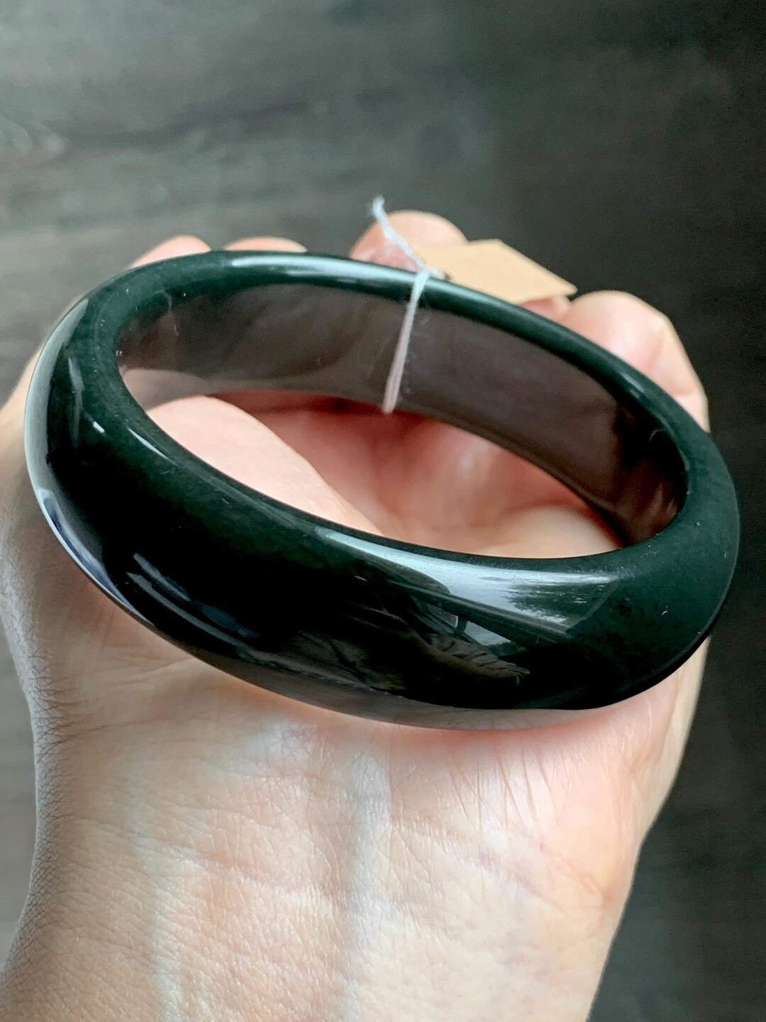 Certified Natural Nephrite Jade Opaque Black Wide Bangle Bracelet