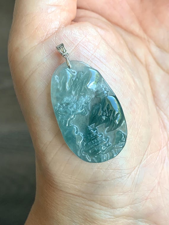 PETITE Natural Grade A Guatemalan Dark Teal Jade Jadeite Carved