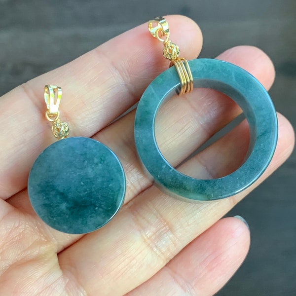Natural Guatemalan Translation Dark Dusty Blue Jadeite Circle Amulet Pendant Wu Shi Pai & Band Ring Set 天然冰危深蓝翡翠无事牌吊坠配套扳指