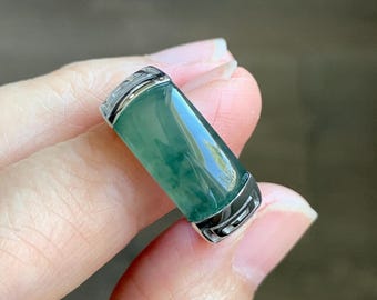 Certified Natural Grade A Guatemalan Icy Teal Green Marbled Jade Jadeite Saddle Ring Sterling Silver Size 7 US 9.31g 天然冰危蓝绿飘花翡翠马鞍戒指 1026