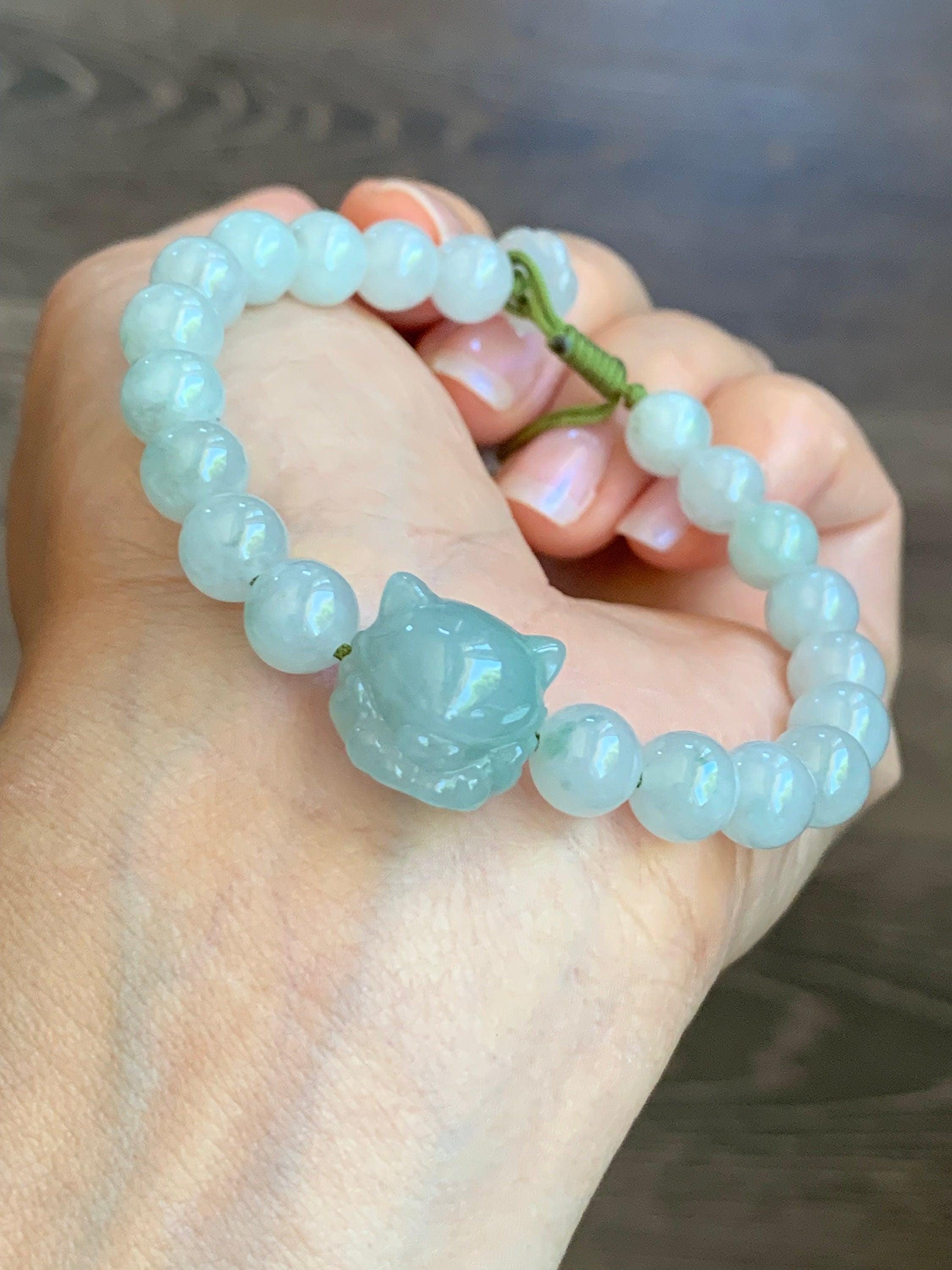 SALE翡翠ブレスレット Natural Grade A Icy Translucent Light Green Jadeite Nine-tailed