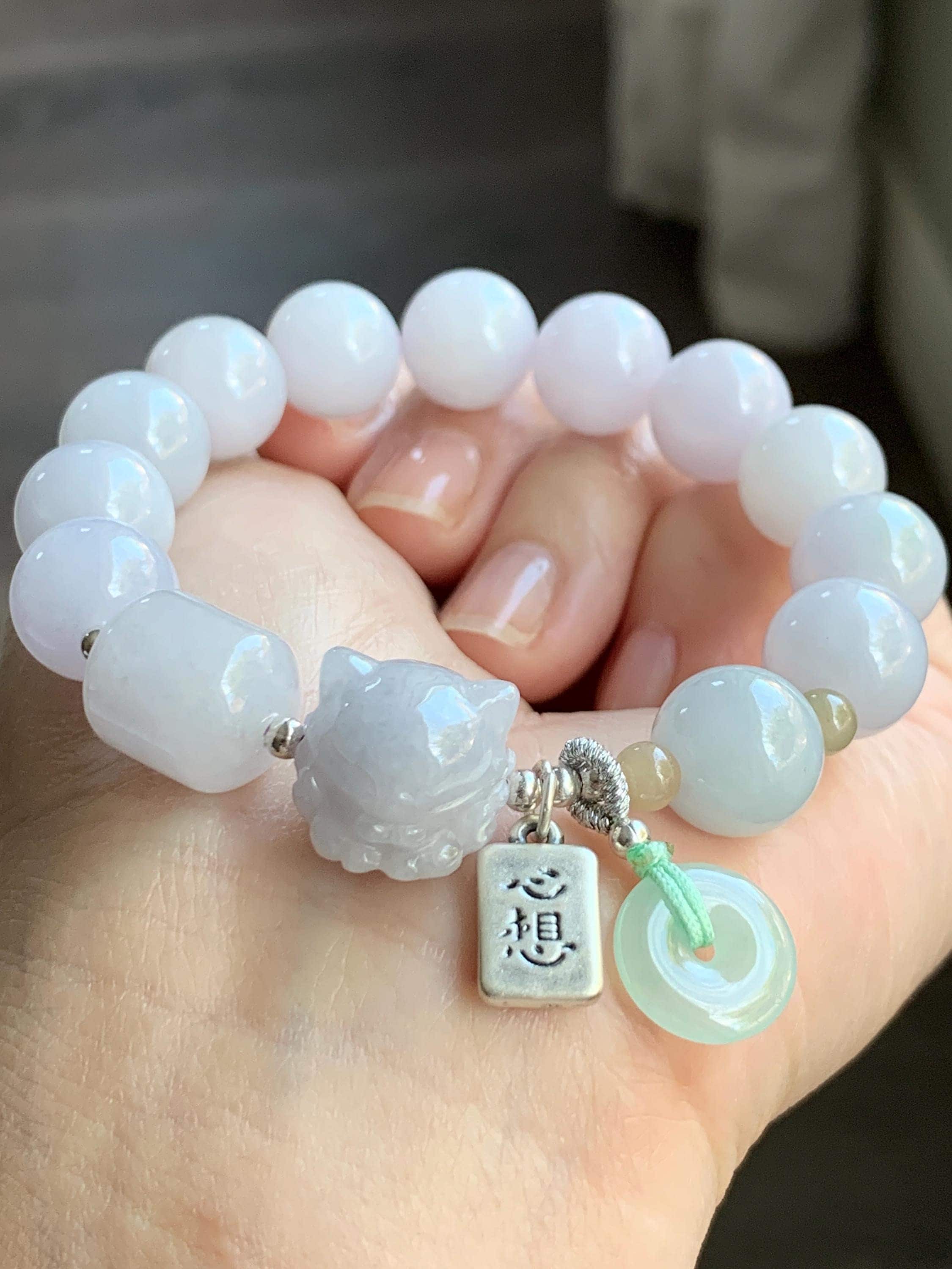Natural Icy Translucent White & Light Purple Jadeite Nine-tailed