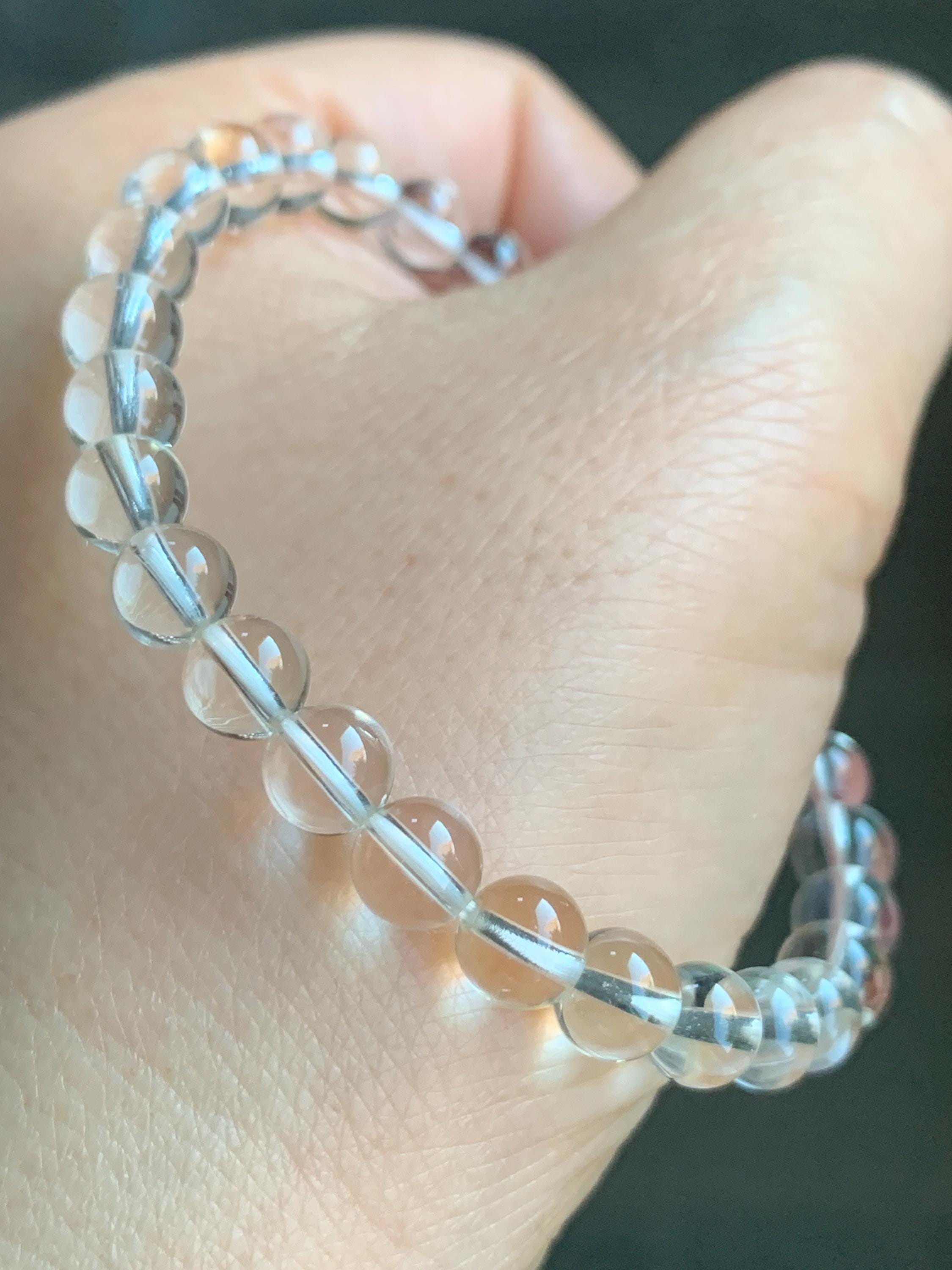 天然氷透明白水晶 ラウンドビーズ ビーズブレスレット 伸縮性あり 6 mm