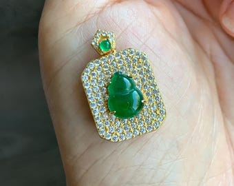 Natural Grade A Guatemalan Icy Translucent Vibrant Green Jade Jadeite Gourd Hulu Pendant Sterling Silver 天然冰危绿翡翠葫芦项链 JWH110B