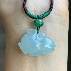 Stunning Natural Grade A Icy Translucent Gelatinous Light Blue Jadeite Pendant Carved Tang Horse Rope Necklace 26&quot; 13g 天然冰胶淡晴蓝翡翠唐马吊坠挂件
