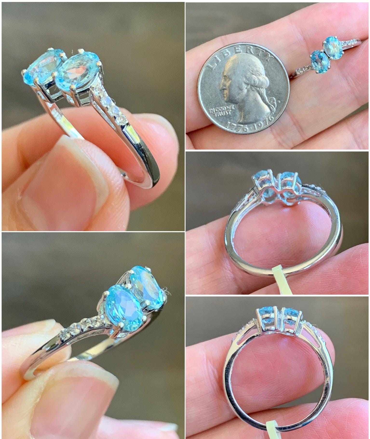 天然本物ブルーアパタイト ホワイトトパーズ バイパススタイルリング