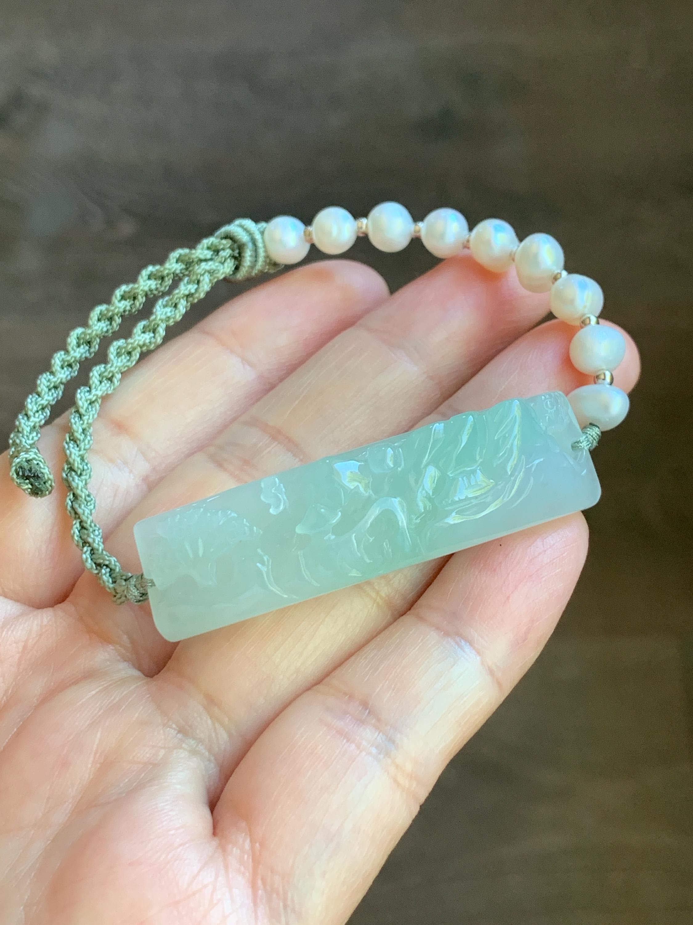 Natural Grade A Icy Translucent Light Green Jadeite Carved Shan