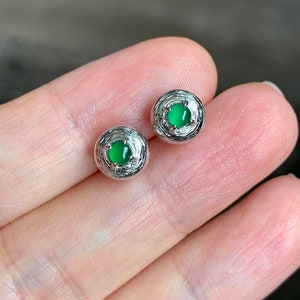 Natural Grade A Guatemalan Icy Highly Translucent Green Jadeite Stud Earrings S925 Sterling Silver 天然冰危绿翡翠镶嵌耳钉