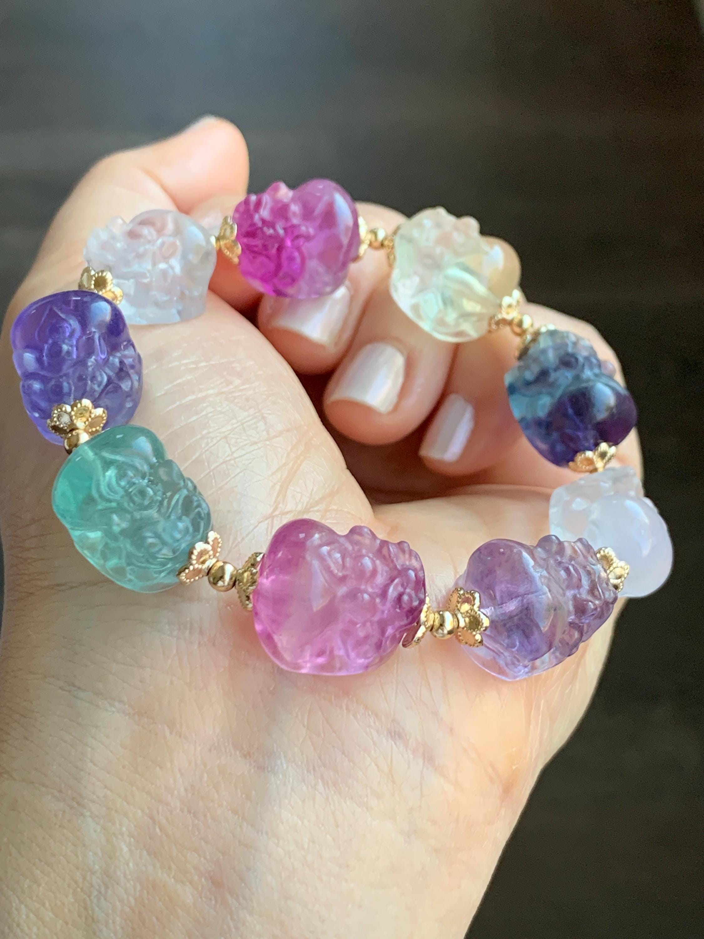 Certified Natural Premium Icy Rainbow Multicolored Fluorite Carved
