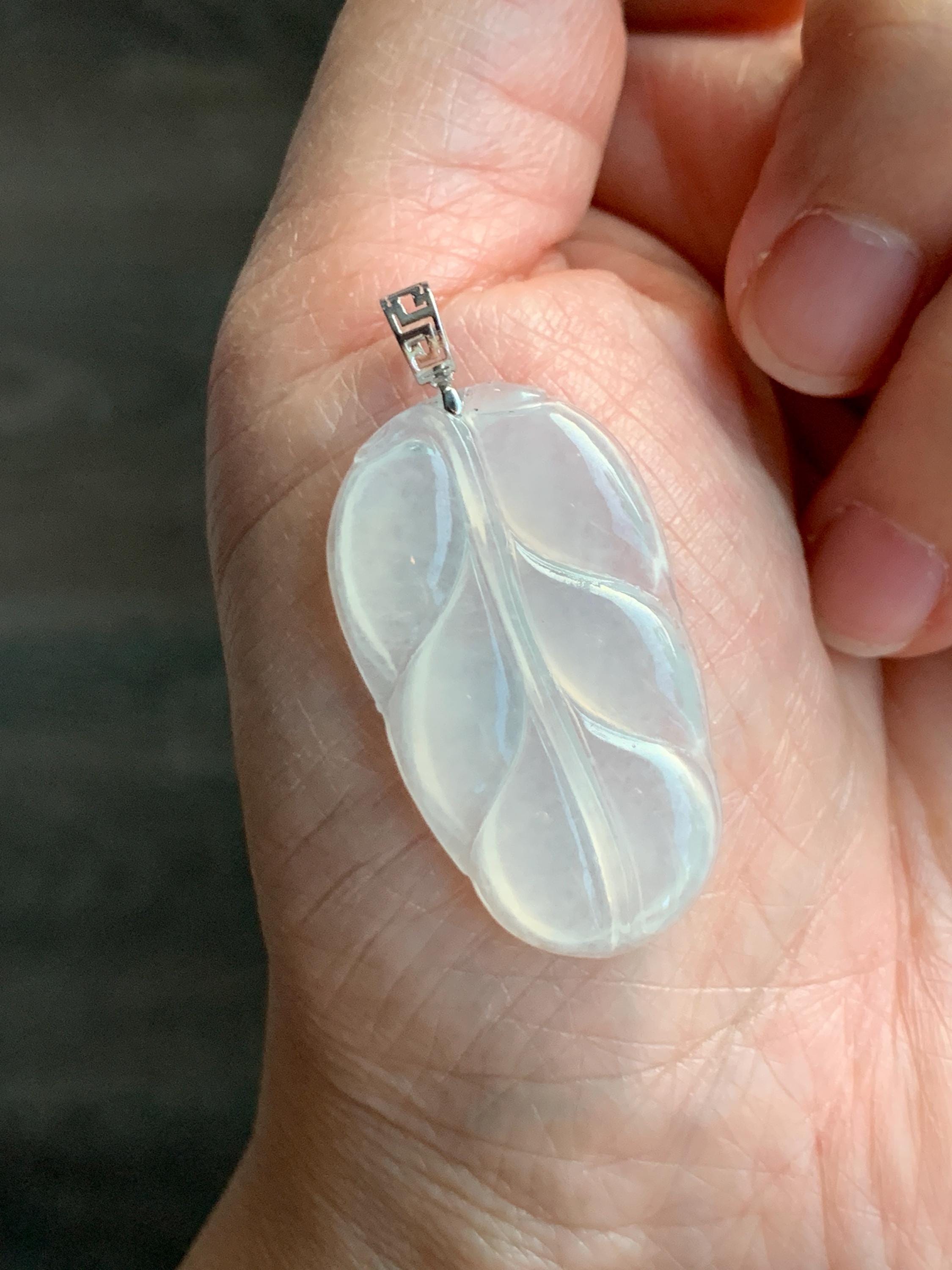 Natural Grade A Icy Highly Translucent White Jade Jadeite Carved