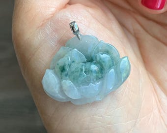 DDP天然タイプA未処理ブルーアイスグアテマラ翡翠蓮の花ペンダント