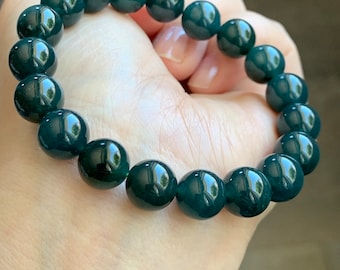 Natural Guatemalan Grade A Icy Translucent Deep Blue Jadeite Beaded Bracelet Stretchy 9.5mm 6.75" 30g 天然冰危深蓝翡翠大卡手串 WSHL325