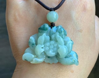 天然グレード A 半透明イエロー & グリーンマーブリング三色翡翠彫刻蓮