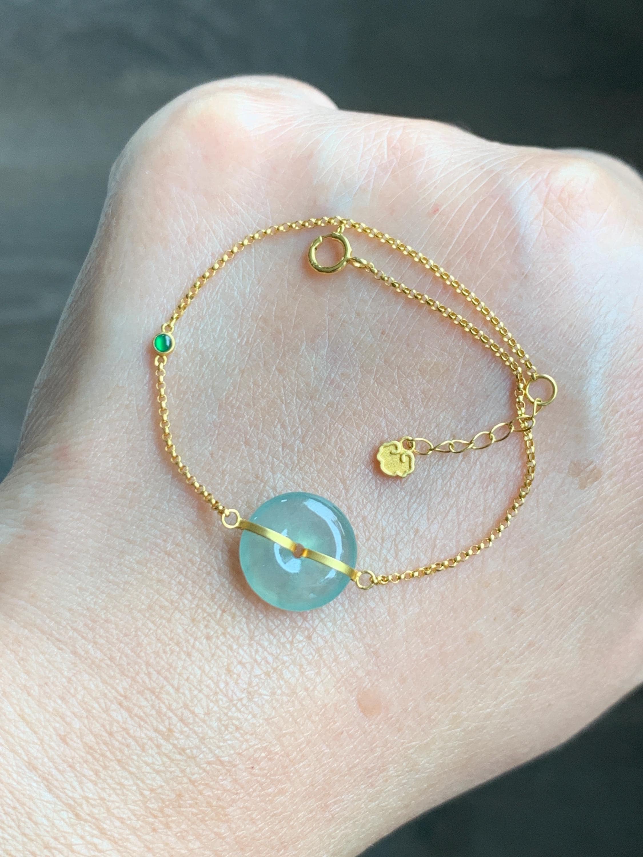 アクセサリー doughnut 18k bracelet Certified Natural Grade A Icy Translucent Light Green Jade Jadeite