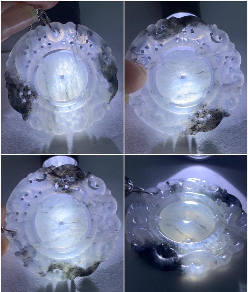 Natural Burmese Icy Translucent Gelatinous Wuji Jadeite Openwork