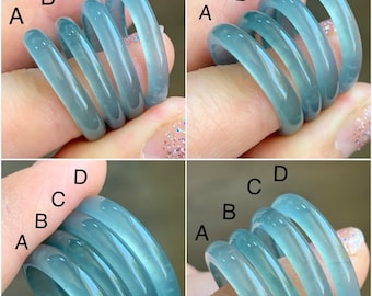 Stunning Natural Guatemalan Icy Highly Translucent Light Blue Jadeite Band Ring Various Sizes 天然冰危起冰起光浅蓝翡翠戒圈 BWL216A-D
